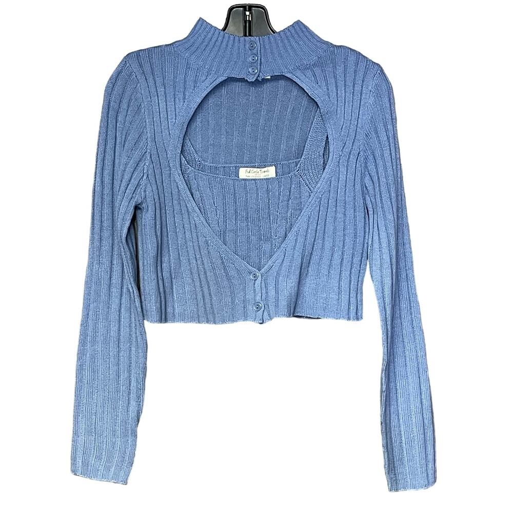 Full Circle Trends 2-piece sweater set sexy blue high neck cutout junior large
